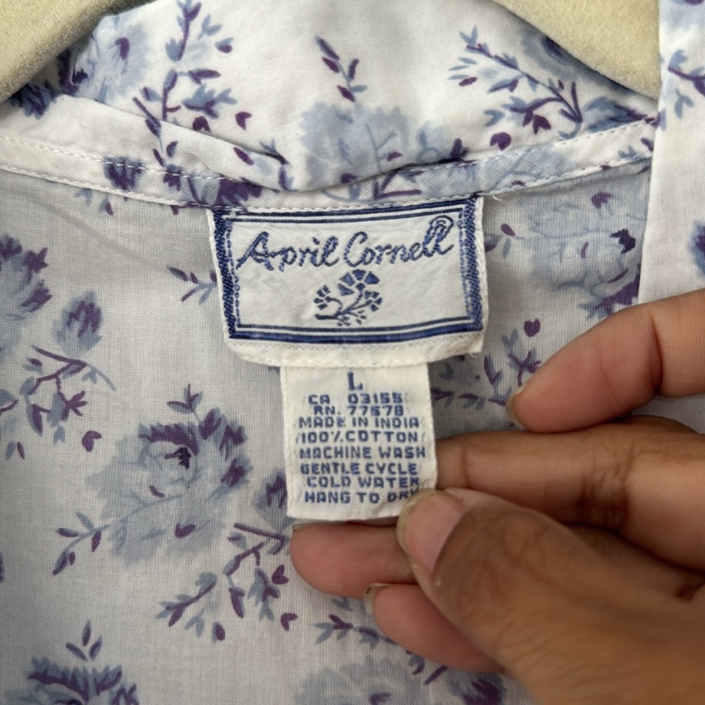 April Cornell Women's Button Down Top Cottage core Prairie Summer Cotton Size L - Picture 2 of 7